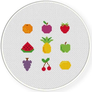 Tiny Fruits PDF Cross Stitch Pattern Needlecraft - Instant Download - Modern Chart