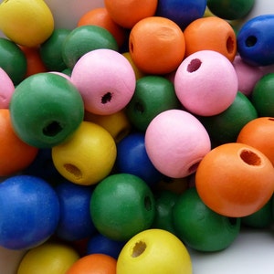20 mm Assorted Beads - Painted Beads - Wooden Beads - Brown Beads - 35 Count - Wood Bead - Round Bead - Wooden Beads - Large Hole Beads