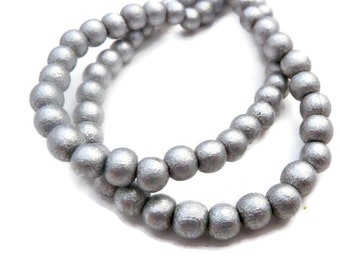 6 mm Silver Bead - Wooden Beads - Silver Wooden Bead - Metallic Silver Bead - 16 in. Strand - Wood Bead - Round Bead - Metallic Wooden