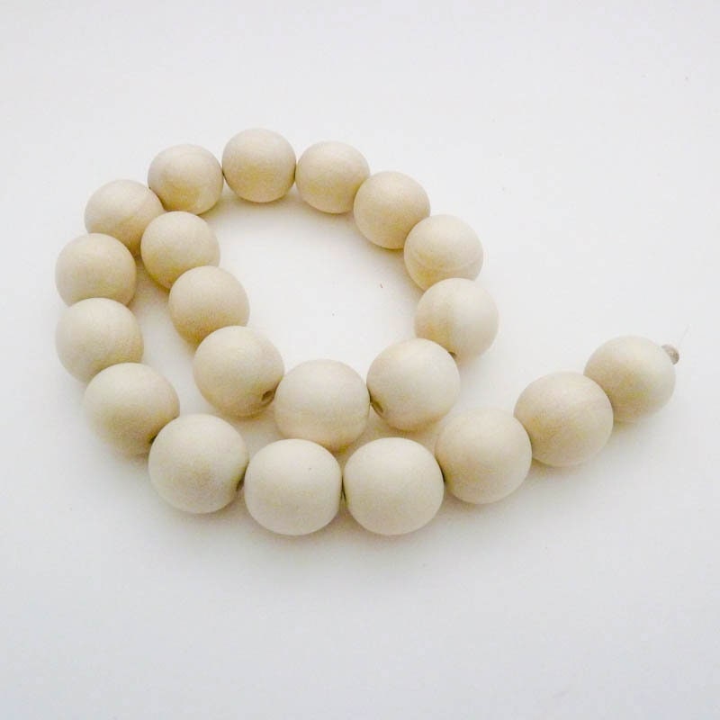 Light Blue Round Natural Wood Beads 20mm Large Hole 16 Inch Strand