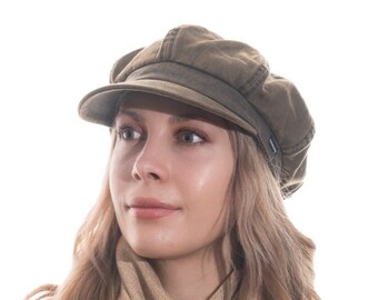 Baker Boy Hat Newsboy Cap Brown Waxed Cotton Showerproof Hat