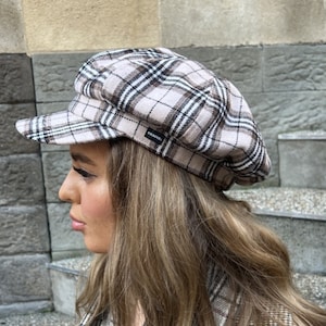 Tweed Baker boy Cap Hat Oatmeal Sand Plaid Newsboy Cap