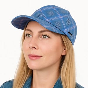 Baseballpet Damessporthoed blauw roze geruite truckerpet