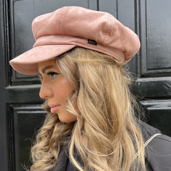 Baker Boy Hat Pink Faux Suede Newsboy Cap