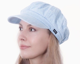 Denim Baker Boy Cap Light Blue Washed Denim Newsboy Hat