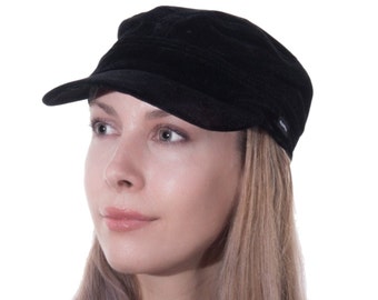 Velvet Newsboy Cap Black Velvet Military Hat