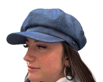 Denim Baker Boy Hat Blue Washed Denim Newsboy Cap