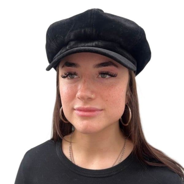 Velvet Baker Boy Hat Black Velvet Newsboy Cap CRAGGI Hats