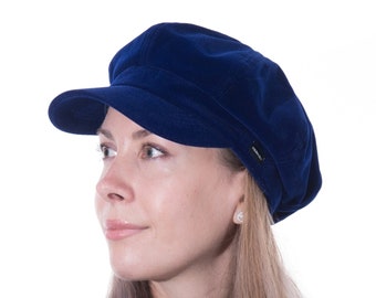 Velvet Baker Boy Hat Newsboy Cap Deep Blue Velvet Hat