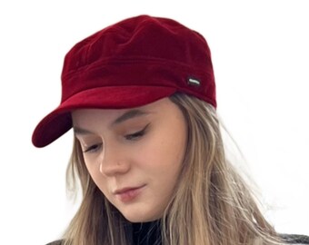 Velvet Newsboy Cap Red Velvet Military Hat