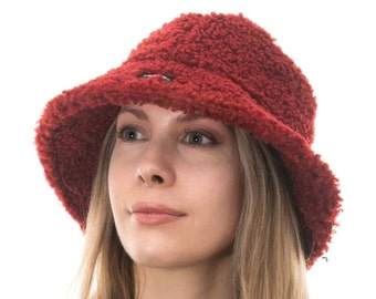 Borg Bucket Hat Red Sherpa Teddy Hat