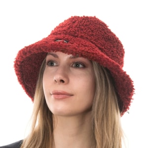 Sombrero de pescador Borg, gorro de peluche Sherpa rojo