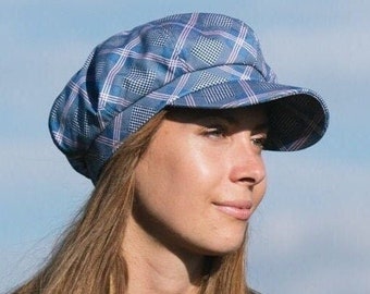 Baker Boy Hat Blue Pink Check Newsboy Cap