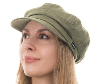 Baker Boy Hat Newsboy Cap Khaki Green Washed Denim Hat