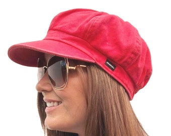 Denim Baker Boy Hat Casquette gavroche Denim délavé rouge