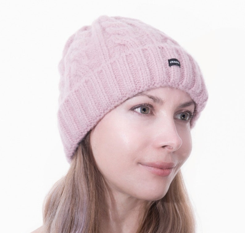 Bobble Hat Pink Cable Knit Beanie Detachable Pom Ski Hat by CRAGGI image 4