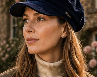 Craggi Ladies Velvet Blue Baker Boy Hat, Womens Velvet Newsboy Cap Shelby