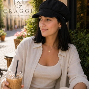 Craggi Denim Damen Baker Boy Hat Damen Schiebermütze Cap Charcoal Schwarz