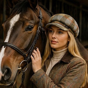 Craggi Olive Tweed Baker Boy Hat Newsboy Cap Sand Check Shelby Hats ladies