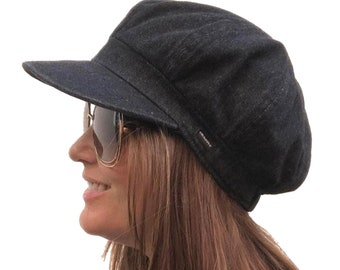 Denim Baker Boy Hat Charcoal Black Denim Newsboy Cap by CRAGGI