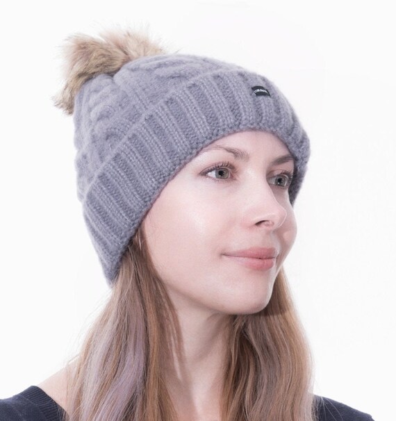 grey cable knit bobble hat
