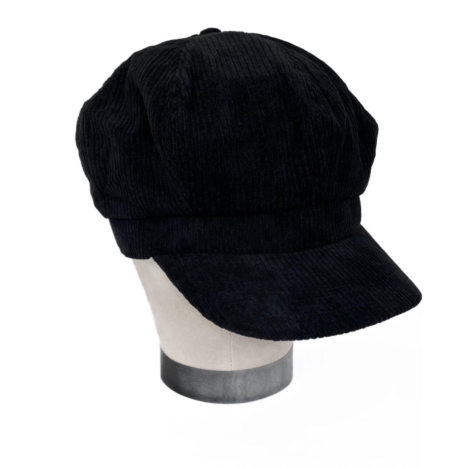 Black Corduroy Newsboy Hat Women, Flat Cap Baker Boy Cotton