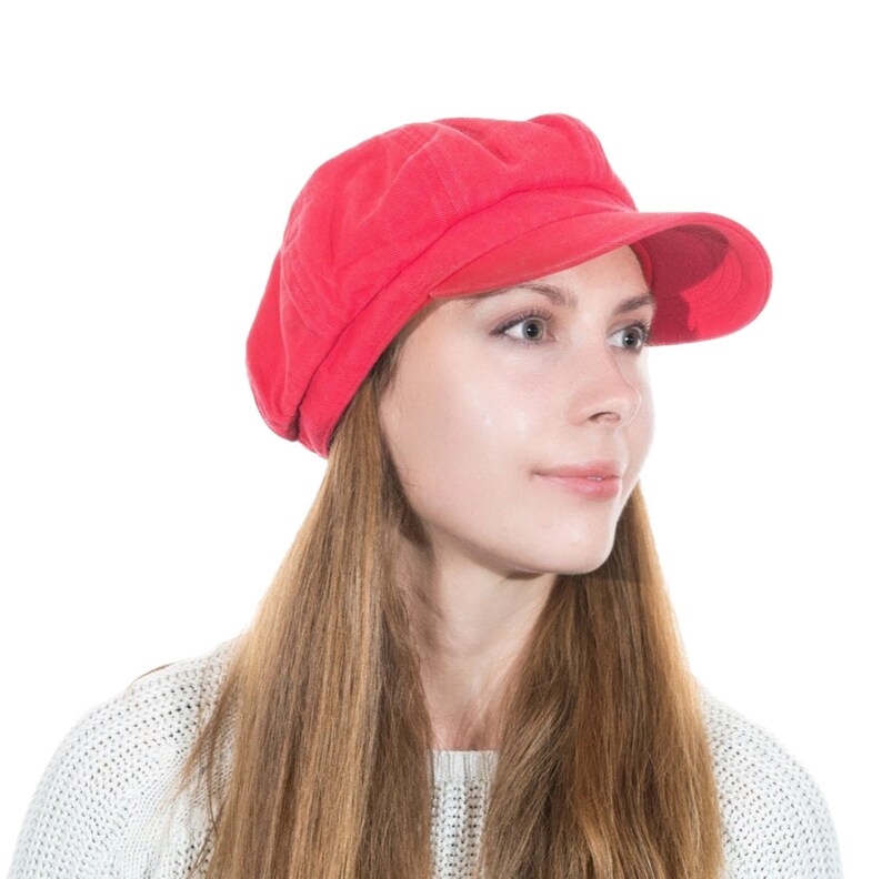 Denim Baker Boy Cap Newsboy Hat Red Washed Denim Etsy