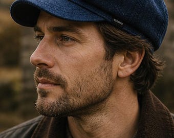 Mens Blue Denim Baker Boy Cap Newsboy Hat