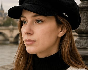 Black Micro Corduroy Cap,black Newsboy Cap Men,corduroy Applejack