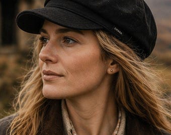 Craggi Womens Black Velvet Baker Boy Cap, Ladies Newsboy Hat