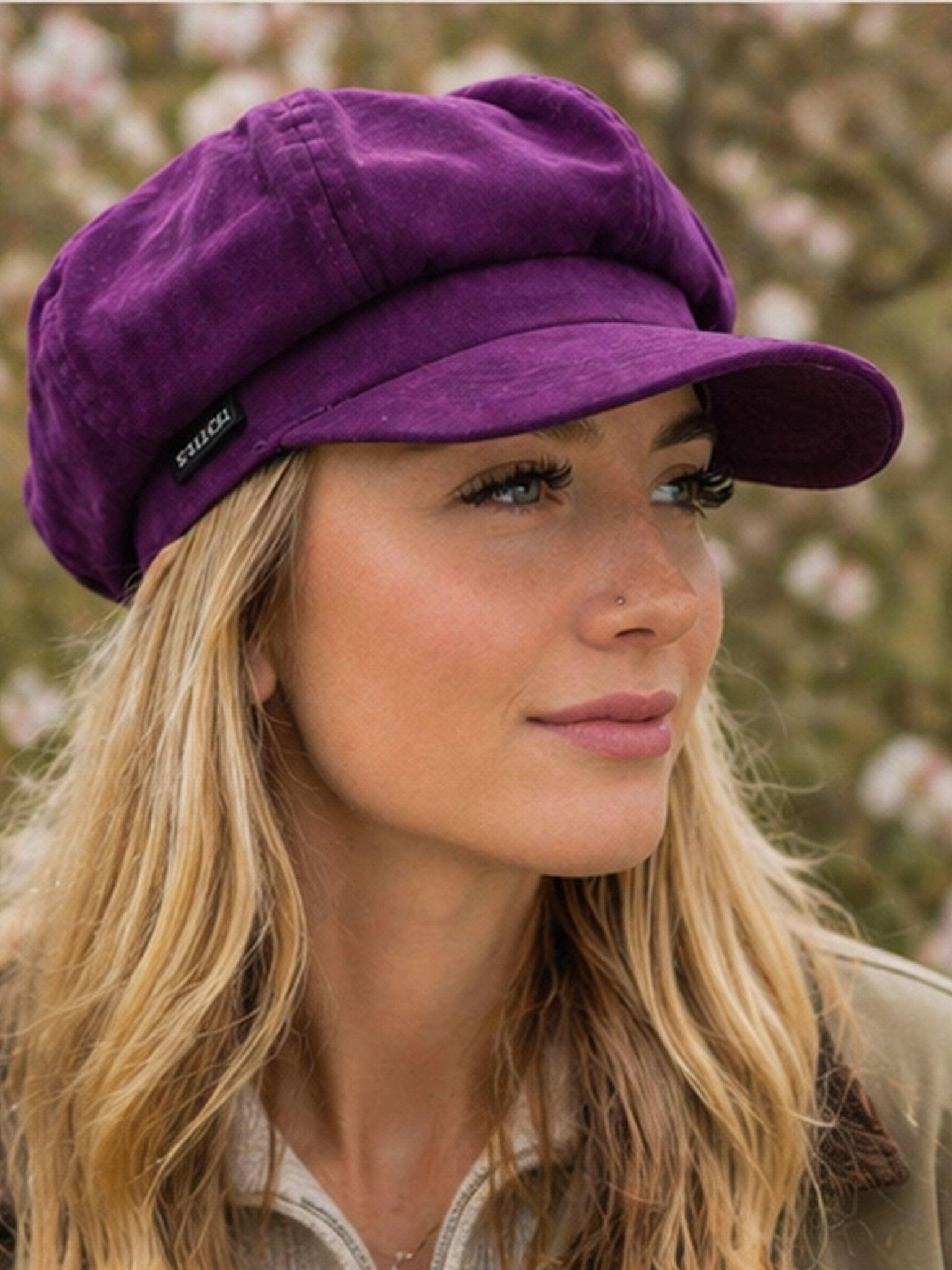 Italian Purple Knit Pageboy Hat Craggi Ladies Baker Boy Hat Purple Velvet Shelby Newsboy  main image 2