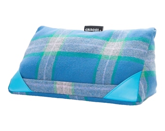 i-Pad Cushion Blue Tweed Tablet Stand Plaid Pillow