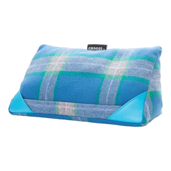 i-Pad Cushion Blue Tweed Tablet Stand Plaid Pillow