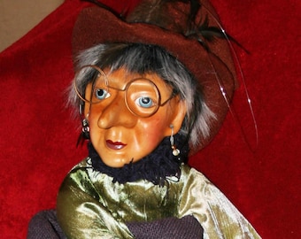 Decorative Kitchen vintage witch with broom, hanging good luck, witch doll, Christmas gift, vintage witch