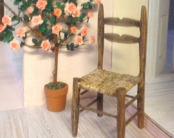 DOLLHOUSE MINIATURES &quot; Rustic CHAIR with straw seat &quot; Artisan Handmade Miniature in 12th scale. From CosediunaltroMondo Italy