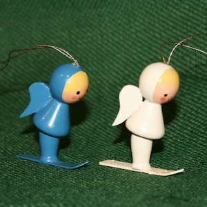 Little Skiing Angel, Christmas tree decorations/ wooden showcase/Sevi Italy/ Christmas gift/ Gift for her/ Miniature Wood toys/ Hand painted