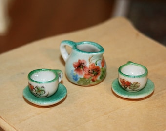 Handpainted ceramic coffee set, milk jug and mugs- DOLL HOUSE MINIATURE ceramic - Artisan Handmade Miniatures 12th scale -CosediunaltroMondo
