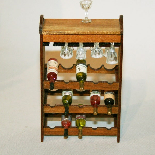 Wine and Stemware Cart - DOLLHOUSE MINIATURE -Artisan Handmade Miniature 1:12 scale -CosediunaltroMondo Italy