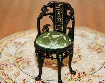 DOLLHOUSE MINIATURES " Wooden chinese chair and table " Artisan Handmade Miniature in 12th scale. From CosediunaltroMondo Italy