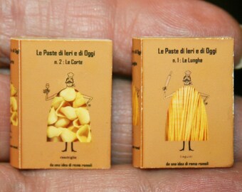 Set of 2 COOK BOOK, about Italian Pasta, CU8 -DOLLHOUSE Miniatures - Artisan Handmade Miniature books 12th scale -CosediunaltroMondo Italy