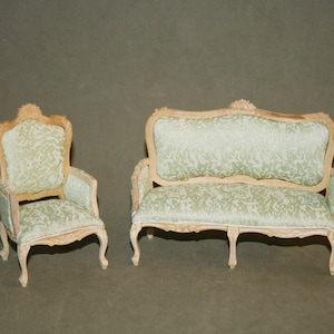 Sofa and armchair, set -Armchair Celadon Bergere - DOLLHOUSE MINIATURES -Artisan Handmade furniture 1:12 scale - CosediunaltroMondo Italy