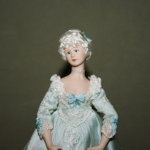 Elegant lady in light blue dress,  Doll house Miniature, dolls, artisan handmade dolls, Scale 1:12 CosediunaltroMondo