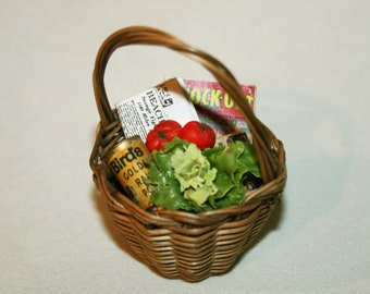 DOLLHOUSE Miniatures  "Old basket with accessories " Artisan handmade miniature, 1:12 scale by CosediunaltroMondo Italy Milano