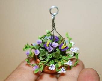 DOLLHOUSE Miniatures  &quot; Hanging, Flowers vase &quot;  Scale 1/12 Artisan handmade miniature. CosediunaltroMondo Italy
