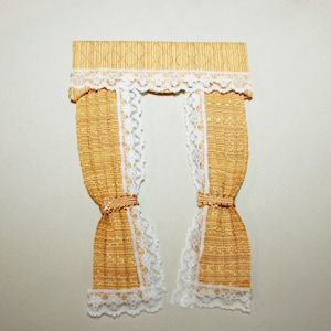 Dolls House yellow/gold Curtain with Pelmet Tied Back Miniature 1:12 Scale window Accessory - From CosediunaltroMondo Italy