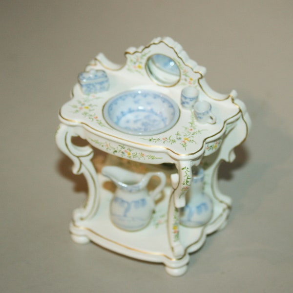 DOLLHOUSE MINIATURES " Wooden Washstand, jug/basin " Artisan Handmade Miniature in 12th scale. From CosediunaltroMondo