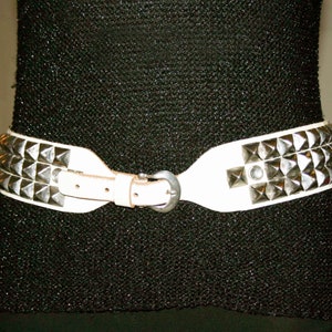 LEATHER white BELT/ Studs belt/ Special buckle belt /Wide belt/The hip belt/Rare belt/Brass belt/gift for her