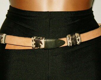 OOAK Vintage 80\'s Artisinal Hip Belt WOWEN LEATHER Cords BELT / Vintage 80s/ Belt Pendant  main image 3
