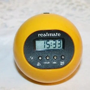 Retro Yellow Alarm Clock – 80s Style Table Decor- round shape -Gift for him her - Christmas present