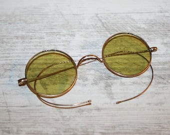Antique Glasses, Round Lens Glasses, Gold Wire Frame Glasses, Vintage Glasses, Photo Props, Rarity, Steampunk Style, Vintage Gift
